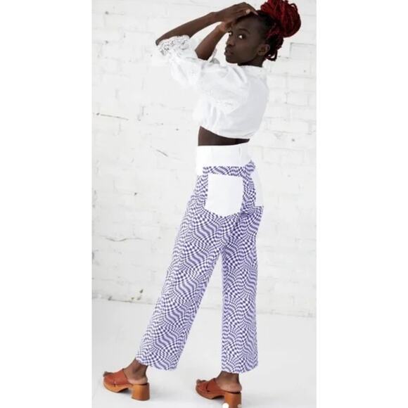 Lisa Says Gah Robyn Jeans Purple White Check High Rise Straight Leg Size 28 - Picture 3 of 8